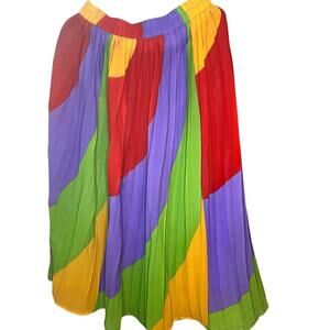 Her Destiny‎ Y2K Rainbow Pleated Midi Skirt Colorblock Festival Retro Boho Small